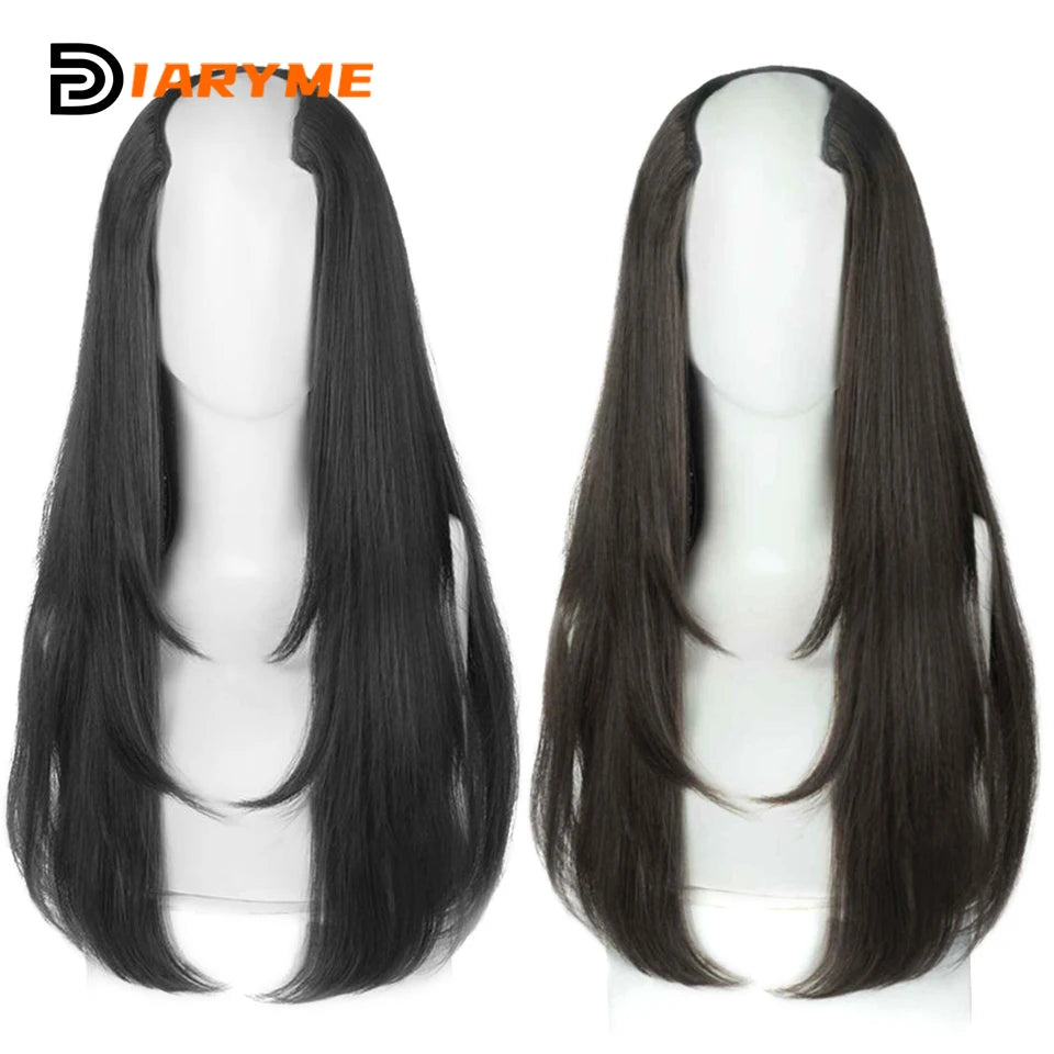 DM Synthetic Wigs Long Hair Pieces Invisible Clip in Hair Pad High Hair Pieces in Hair Extension Fluffy Natural Wig for Women