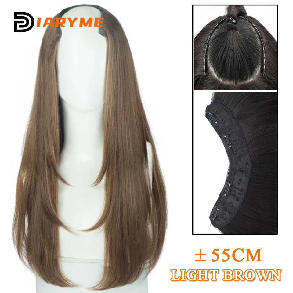 DM Synthetic Wigs Long Hair Pieces Invisible Clip in Hair Pad High Hair Pieces in Hair Extension Fluffy Natural Wig for Women