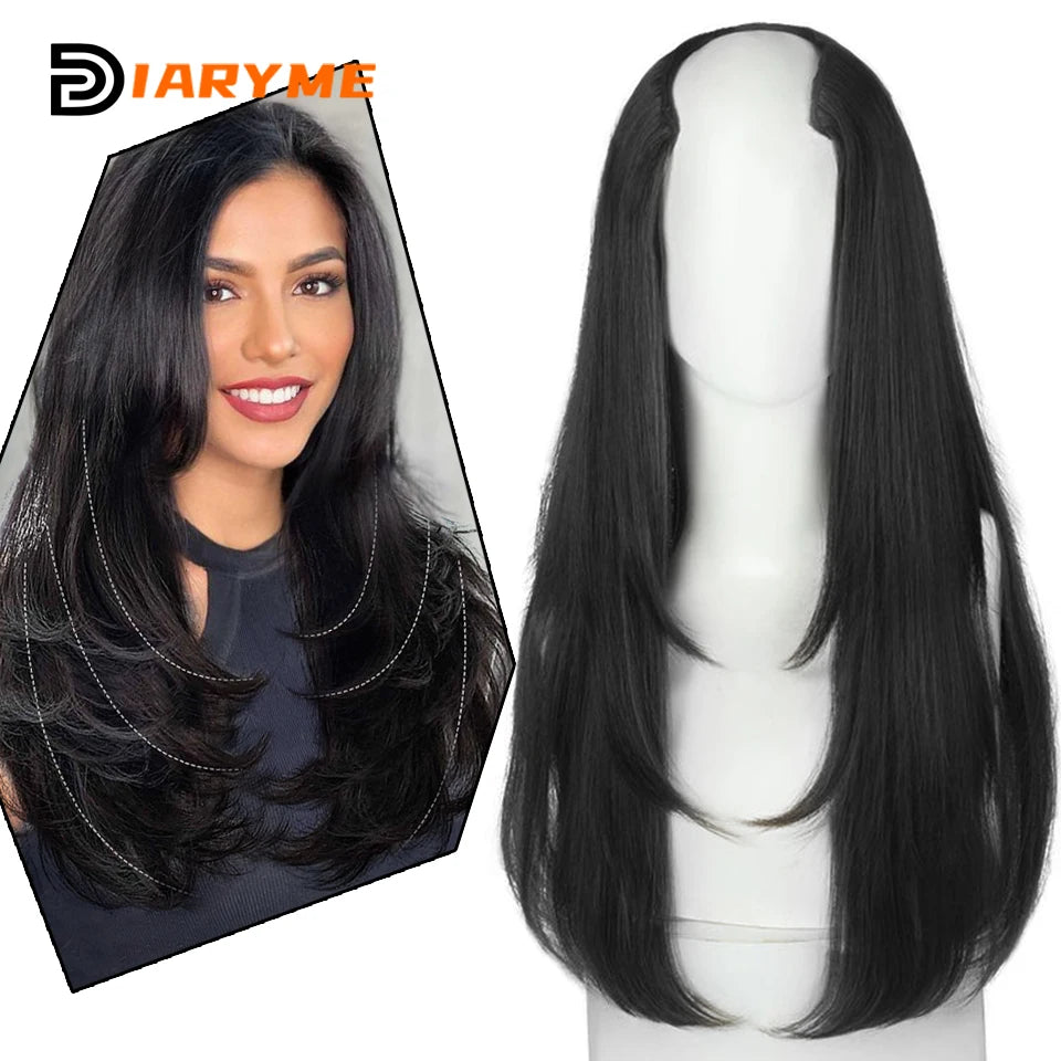 DM Synthetic Wigs Long Hair Pieces Invisible Clip in Hair Pad High Hair Pieces in Hair Extension Fluffy Natural Wig for Women