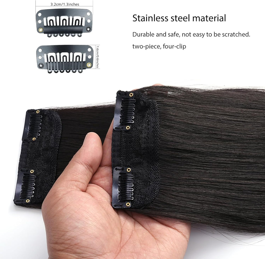 Hair Extensions Clip in 2PCS Black Brown 8 Inch Short Straight Synthetic Hair Pieces for Women Hair Volumizing