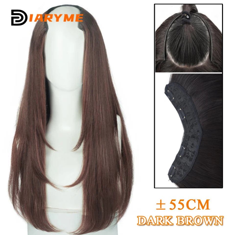 DM Synthetic Wigs Long Hair Pieces Invisible Clip in Hair Pad High Hair Pieces in Hair Extension Fluffy Natural Wig for Women