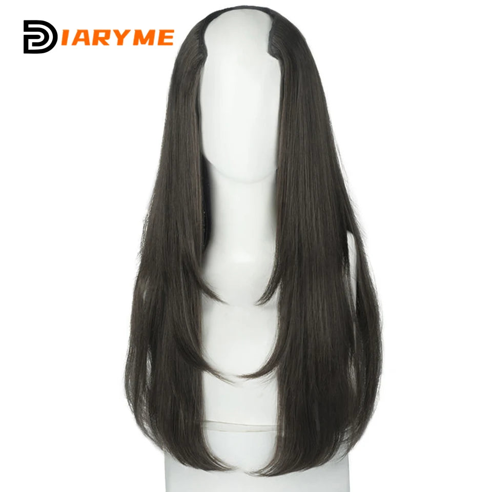 DM Synthetic Wigs Long Hair Pieces Invisible Clip in Hair Pad High Hair Pieces in Hair Extension Fluffy Natural Wig for Women