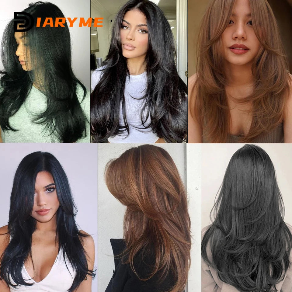 DM Synthetic Wigs Long Hair Pieces Invisible Clip in Hair Pad High Hair Pieces in Hair Extension Fluffy Natural Wig for Women