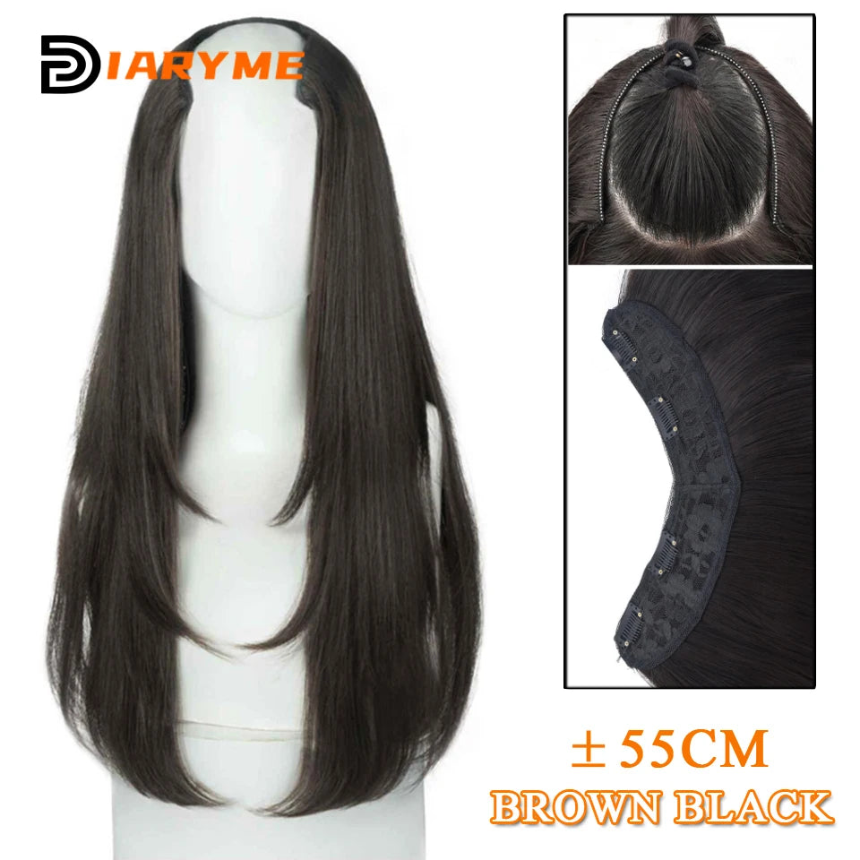 DM Synthetic Wigs Long Hair Pieces Invisible Clip in Hair Pad High Hair Pieces in Hair Extension Fluffy Natural Wig for Women