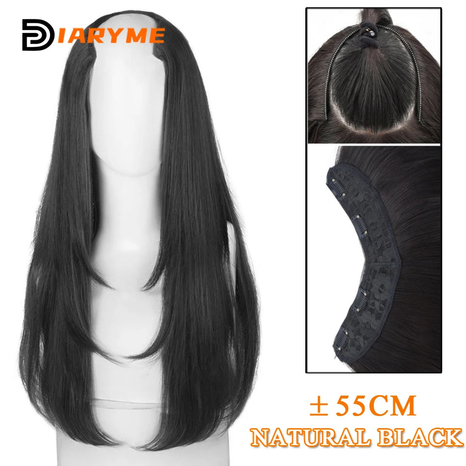 DM Synthetic Wigs Long Hair Pieces Invisible Clip in Hair Pad High Hair Pieces in Hair Extension Fluffy Natural Wig for Women