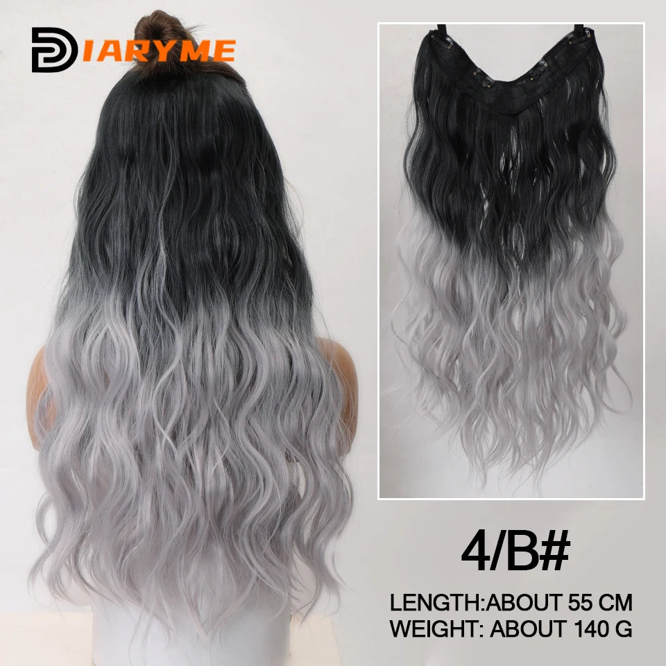 DM Synthetic Wigs Long Hair Pieces Invisible Clip in Hair Pad High Hair Pieces in Hair Extension Fluffy Natural Wig for Women